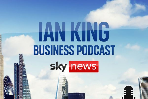 London Skyline is in the background. The Sky news logo is below text that reads: Ian King Business Podcast