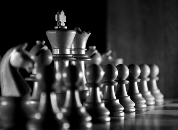 Chess pieces in black and white